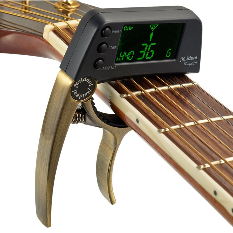 Professional Guitar Tuner Clip, Loftstyle Chromatic Clip-on Tuner with Rotational LCD Screen Light Display Single-handed Guitar Capo – Durable Build, Easy to Use Bronze