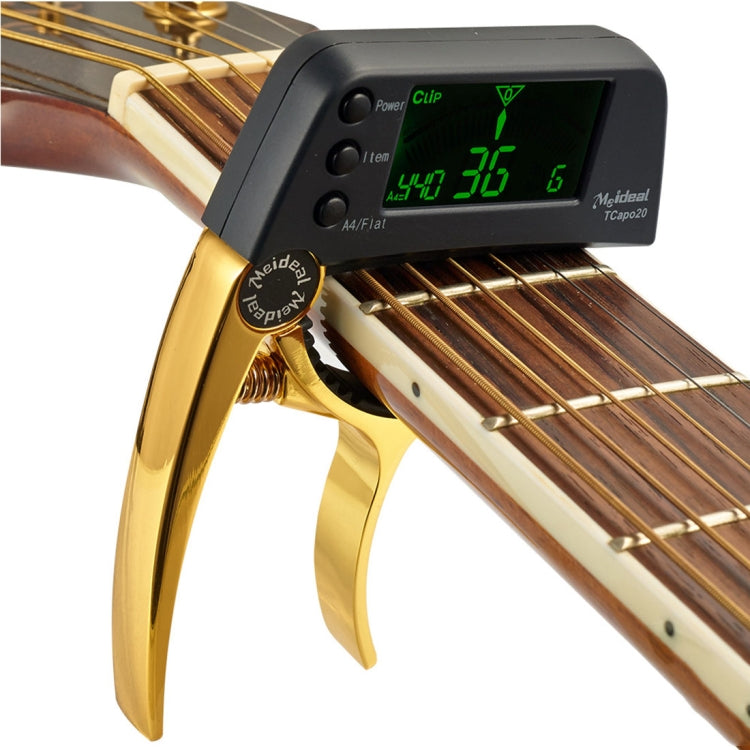 Professional Guitar Tuner Clip, Loftstyle Chromatic Clip-on Tuner with Rotational LCD Screen Light Display Single-handed Guitar Capo – Durable Build, Easy to Use Gold