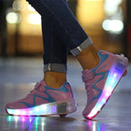 786 LED Light Ultra Light Rechargeable Double Wheel Roller Skating Shoes Sport Shoes, Size : 33, Size : 33