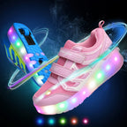 WS01 LED Light Ultra Light Mesh Surface Rechargeable Double Wheel Roller Skating Shoes Sport Shoes, Size : 32, Size : 32