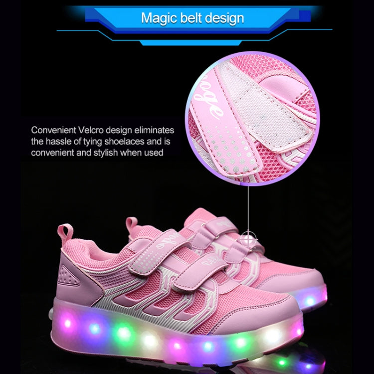 WS01 LED Light Ultra Light Mesh Surface Rechargeable Double Wheel Roller Skating Shoes Sport Shoes, Size : 32, Size : 32