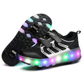 WS01 LED Light Ultra Light Mesh Surface Rechargeable Double Wheel Roller Skating Shoes Sport Shoes, Size : 32, Size : 32 Size : 32 Black