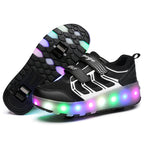 WS01 LED Light Ultra Light Mesh Surface Rechargeable Double Wheel Roller Skating Shoes Sport Shoes, Size : 32, Size : 32 Size : 32 Black