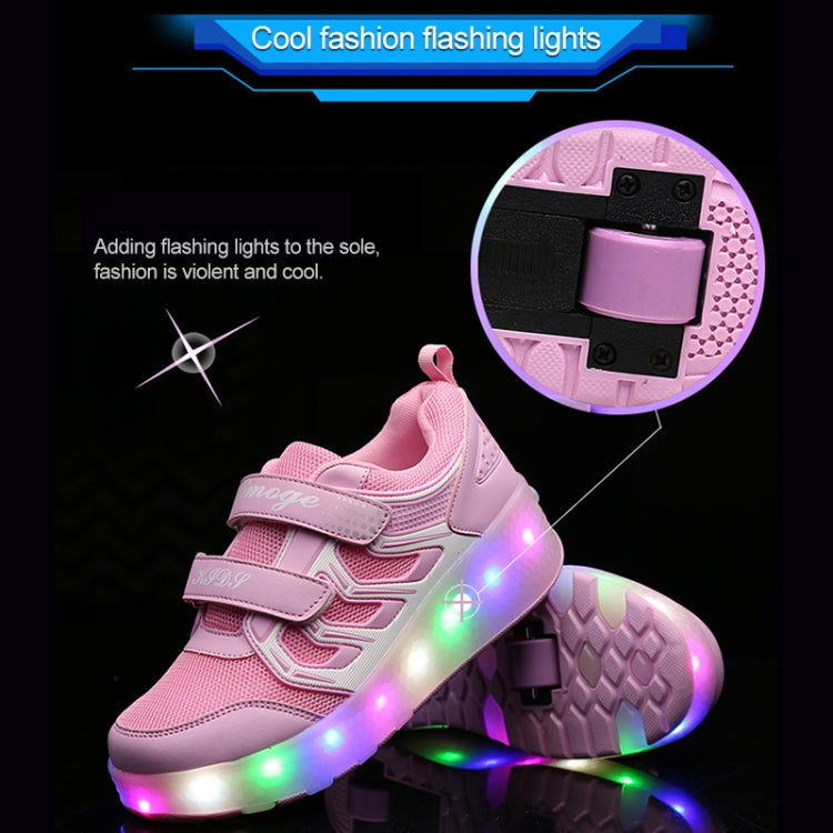 WS01 LED Light Ultra Light Mesh Surface Rechargeable Double Wheel Roller Skating Shoes Sport Shoes, Size : 33, Size : 33