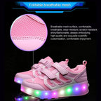 WS01 LED Light Ultra Light Mesh Surface Rechargeable Double Wheel Roller Skating Shoes Sport Shoes, Size : 33, Size : 33