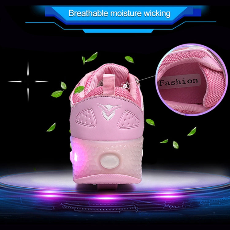 WS01 LED Light Ultra Light Mesh Surface Rechargeable Double Wheel Roller Skating Shoes Sport Shoes, Size : 33, Size : 33