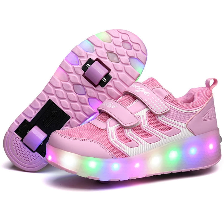 WS01 LED Light Ultra Light Mesh Surface Rechargeable Double Wheel Roller Skating Shoes Sport Shoes, Size : 33, Size : 33 – Durable Build, Easy to Use Size : 33 Pink