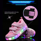 WS01 LED Light Ultra Light Mesh Surface Rechargeable Double Wheel Roller Skating Shoes Sport Shoes, Size : 37, Size : 37