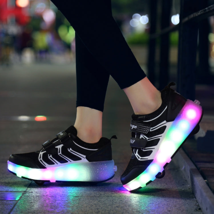 WS01 LED Light Ultra Light Mesh Surface Rechargeable Double Wheel Roller Skating Shoes Sport Shoes, Size : 37, Size : 37