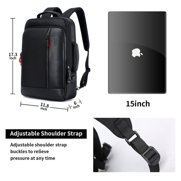 Bopai 751-006641 Large Capacity Business Fashion Breathable Laptop Backpack with External USB Interface, Size: 30 x 15 x 44cm, 751-006641 – Waterproof, Leather