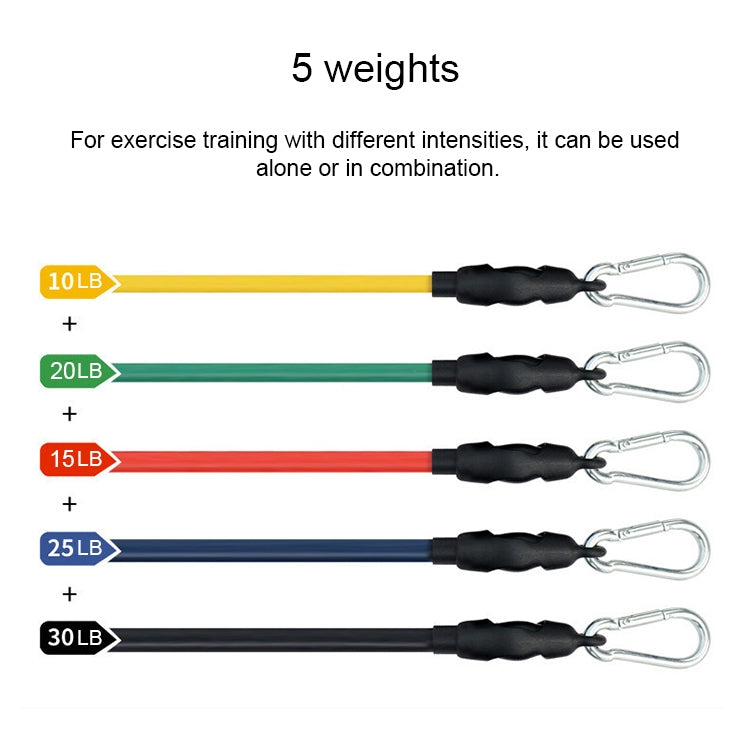 jx-003 11 in 1 100lbs TPE Five-point Buckle Household Pull Rope Resistance Band Fitness Equipment Set, 100lbs with Blue Handle – Non-slip