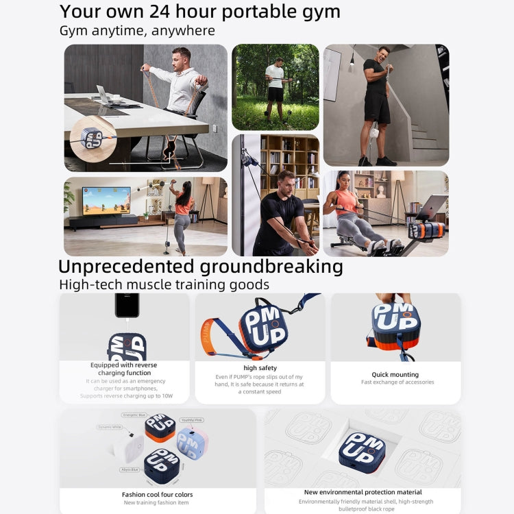 Unitree Pump Portable Home Gym Pump 4.4-44lbs Adjustable Resistance Cable Machine, Pump(Blue Orange)