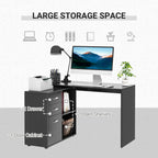 L Shaped Computer Desk, Reversible Home Office Desk with Drawers, File Cabinet and Storage Shelves, Study Table, 117 x 83.5 x 76cm, Black