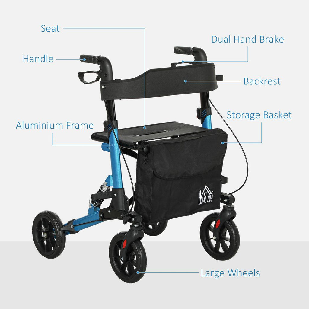 Folding Rollator Walker with Seat, Backrest, Bag, 4 Wheels