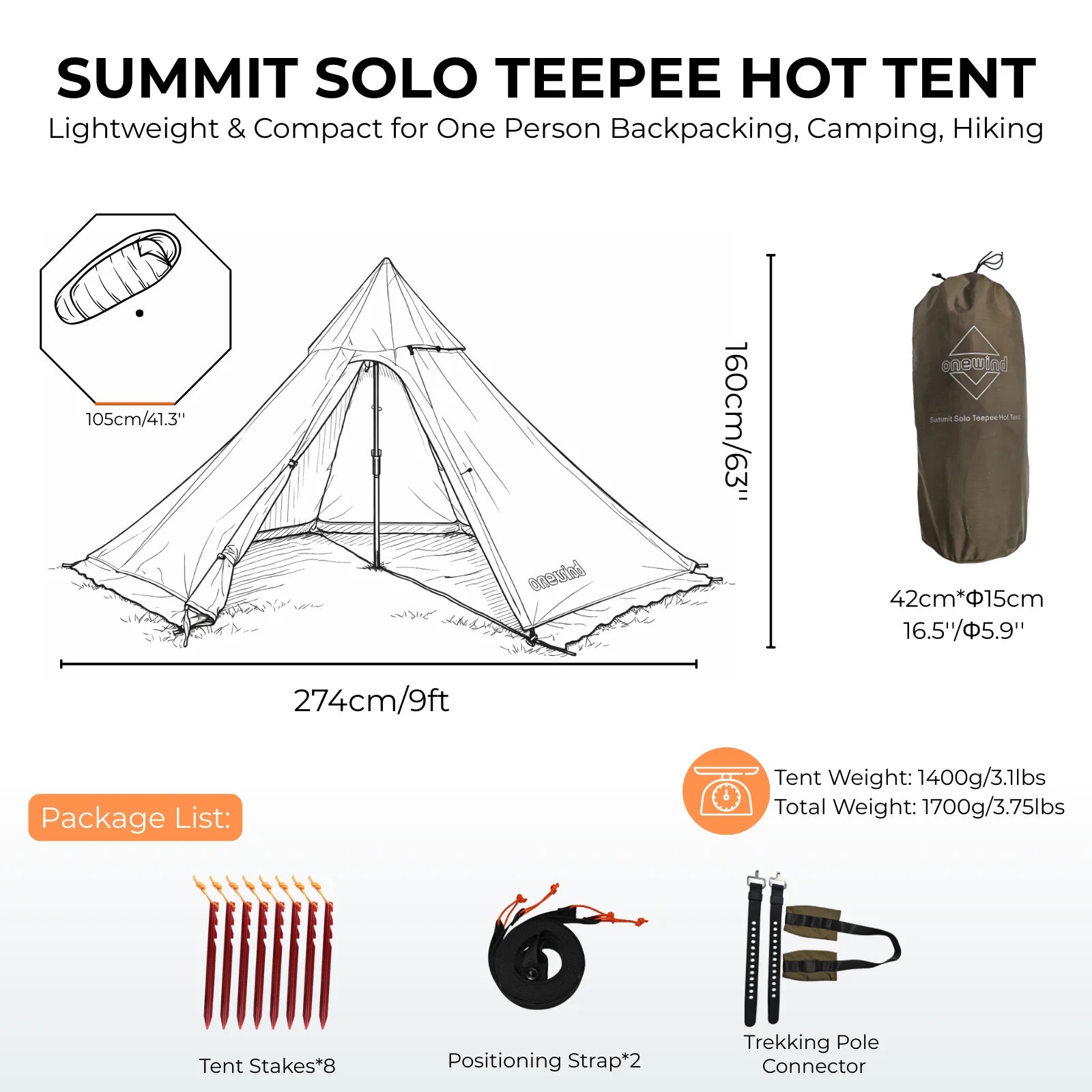 Onewind Summit Solo Teepee Hot Tent with Stove Jack