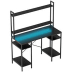 Computer Desk with Power Outlets and LED Lights, Home Office Desk with Monitor Stand and 2 CPU Stands, Study Table Gaming Desk with Hutch, Black Black