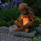 Solar Boy with LED Firefly Jar Garden Ornament