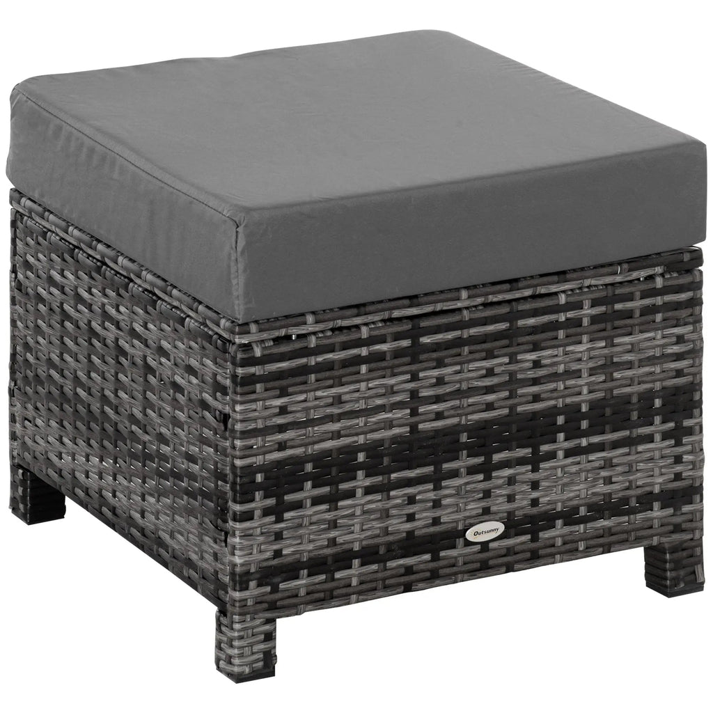 Rattan Footstool Wicker Ottoman with Padded Seat Cushion Outdoor Patio Furniture for Garden Poolside Living Room, 50 x 50 x 35 cm, Grey Grey