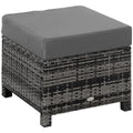 Rattan Footstool Wicker Ottoman with Padded Seat Cushion Outdoor Patio Furniture for Garden Poolside Living Room, 50 x 50 x 35 cm, Grey Grey