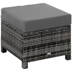 Rattan Footstool Wicker Ottoman with Padded Seat Cushion Outdoor Patio Furniture for Garden Poolside Living Room, 50 x 50 x 35 cm, Grey Grey