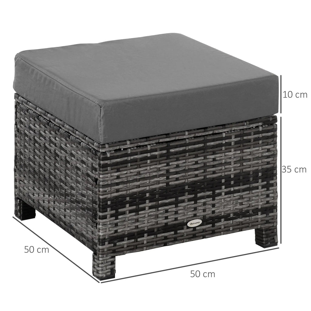 Rattan Footstool Wicker Ottoman with Padded Seat Cushion Outdoor Patio Furniture for Garden Poolside Living Room, 50 x 50 x 35 cm, Grey
