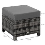 Rattan Footstool Wicker Ottoman with Padded Seat Cushion Outdoor Patio Furniture for Garden Poolside Living Room, 50 x 50 x 35 cm, Grey