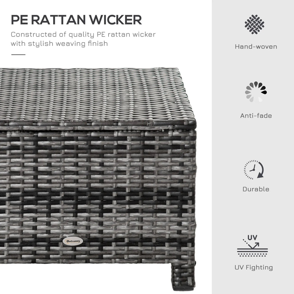 Rattan Footstool Wicker Ottoman with Padded Seat Cushion Outdoor Patio Furniture for Garden Poolside Living Room, 50 x 50 x 35 cm, Grey