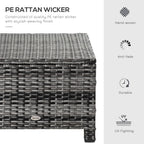 Rattan Footstool Wicker Ottoman with Padded Seat Cushion Outdoor Patio Furniture for Garden Poolside Living Room, 50 x 50 x 35 cm, Grey