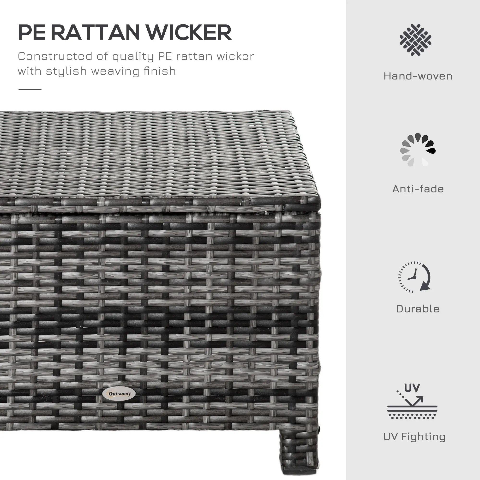 Rattan Footstool Wicker Ottoman with Padded Seat Cushion Outdoor Patio Furniture for Garden Poolside Living Room, 50 x 50 x 35 cm, Grey