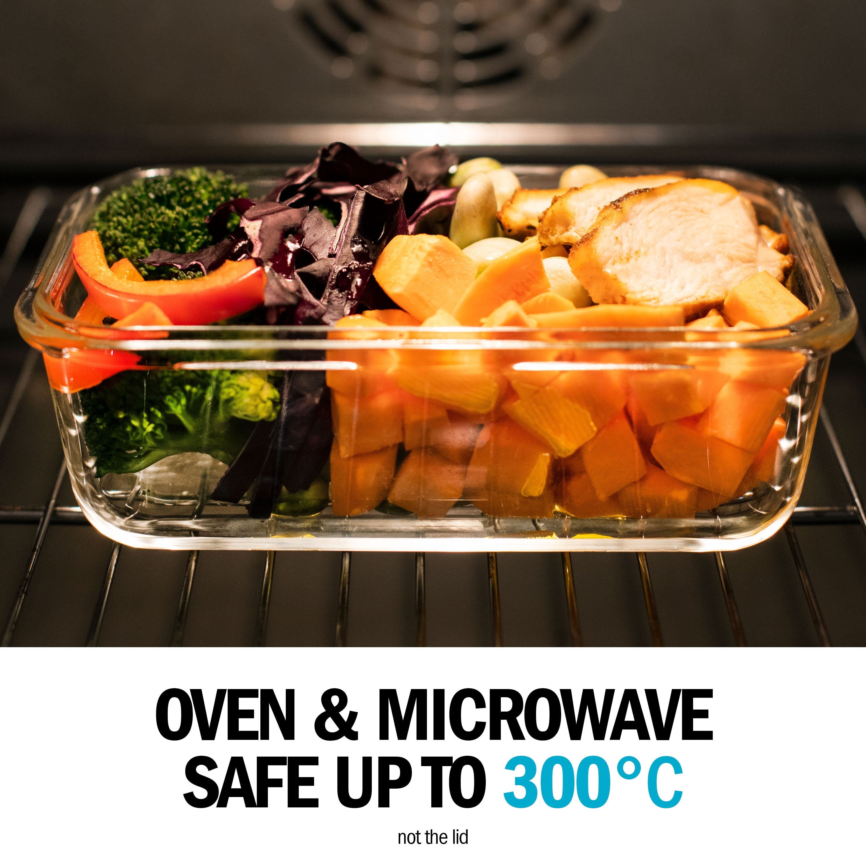 Glass Food Storage Containers with Airtight Lids - 1050ml - 3 PACK