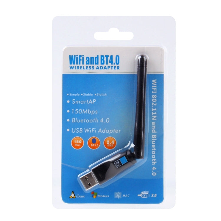 2 in 1 Bluetooth 4.0 + 150Mbps 2.4GHz USB WiFi Wireless Adapter with 2D1 External Antenna – Bluetooth