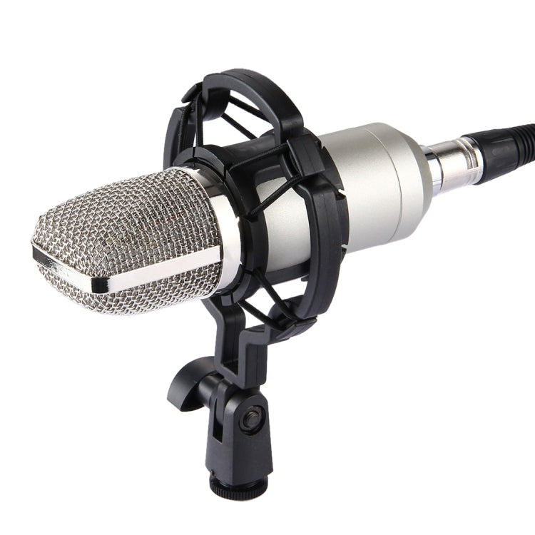 FIFINE F-700 Professional Condenser Sound Recording Microphone with Shock Mount for Studio Radio Broadcasting & Live Boardcast, 3.5mm Earphone Port, Cable Length: 2.5m – Durable Build, Easy to Use Silver