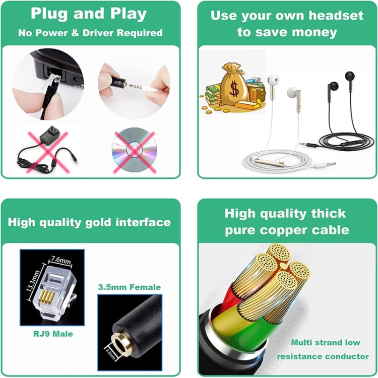 3.5mm Jack to RJ9 PC / Mobile Phones Headset to Office Phone Adapter Convertor Cable, Length: 32cm – Durable Build, Easy to Use