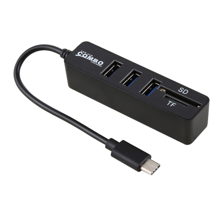 2 in 1 TF & SD Card Reader + 3 x USB Ports to USB-C / Type-C HUB Converter, Total Length: 24cm, Type-C (Black), Type-C (White) – Durable Build, Easy to Use Type-C (Black) Black