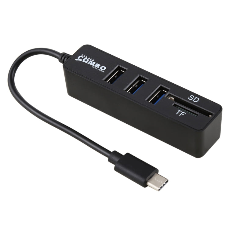 2 in 1 TF & SD Card Reader + 3 x USB Ports to USB-C / Type-C HUB Converter, Total Length: 24cm, Type-C (Black), Type-C (White) – Durable Build, Easy to Use