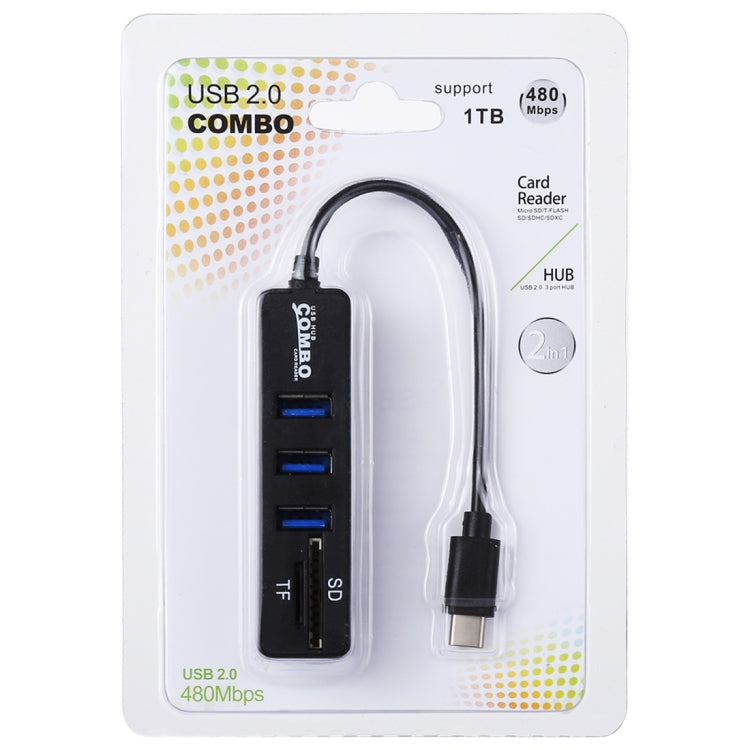 2 in 1 TF & SD Card Reader + 3 x USB Ports to USB-C / Type-C HUB Converter, Total Length: 24cm, Type-C (Black), Type-C (White) – Durable Build, Easy to Use