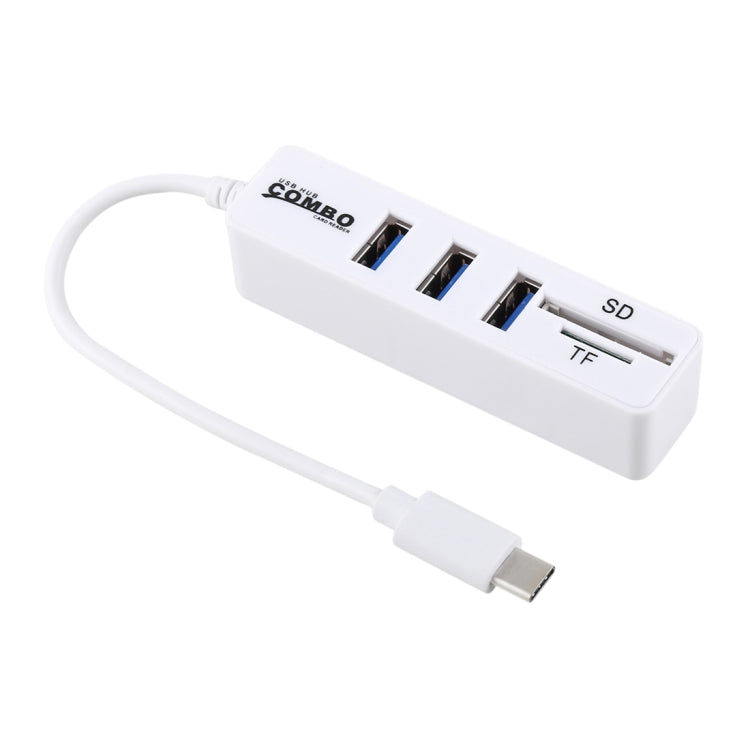 2 in 1 TF & SD Card Reader + 3 x USB Ports to USB-C / Type-C HUB Converter, Total Length: 24cm, Type-C (Black), Type-C (White) – Durable Build, Easy to Use Type-C (White) White