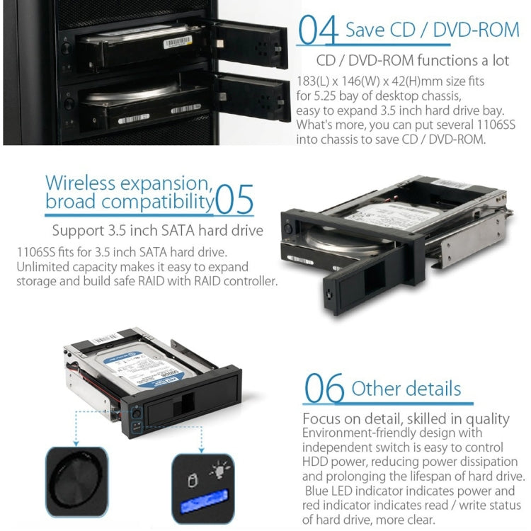 ORICO 1106SS CD-ROM Space HDD Mobile Rack Internal 3.5 inch HDD Convertor Enclosure – TPU