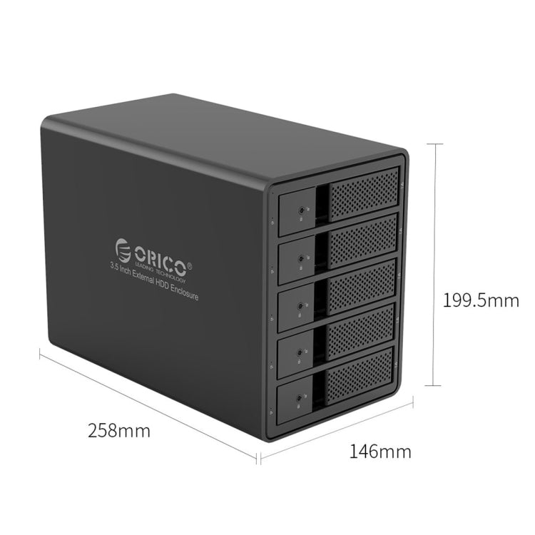 ORICO 9558U3 5-bay USB 3.0 Type-B Aluminum 3.5 inch SSD / SATA HDD Enclosure Storage Hard Disk Box for Laptop Computer Desktop PC, SSD / SATA (Black) – Aluminum Alloy