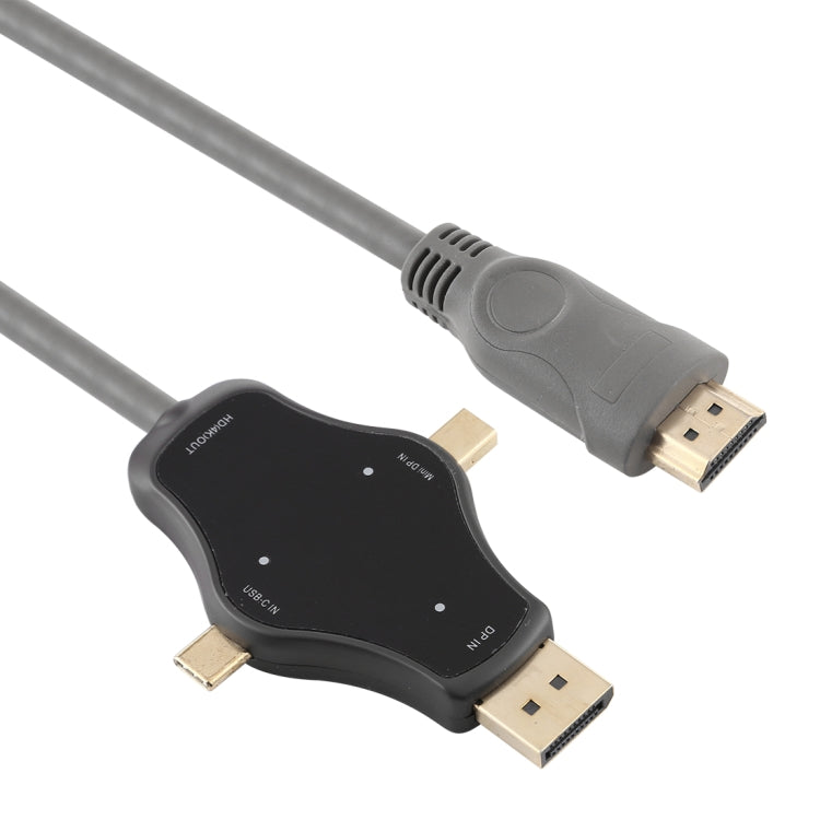 D65A 1.8m DisplayPort In & Mini DP In & USB-C / Type-C In to HDMI 4K Output Video Adapter Cable, D65A – TPU, 4K D65A