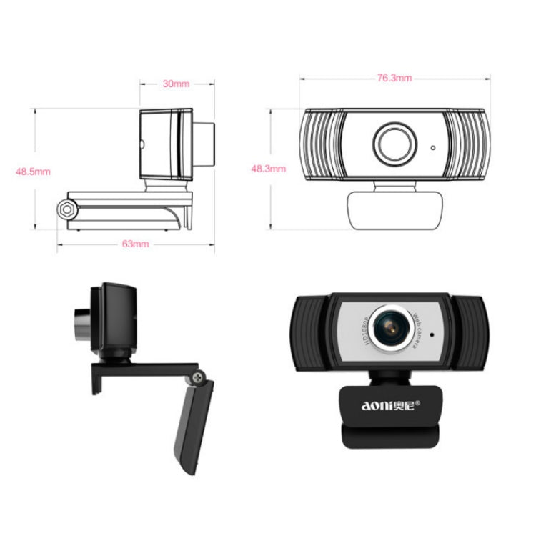 Aoni C33 Beauty FHD 1080P IPTV WebCam Teleconference Teaching Live Broadcast Computer Camera with Microphone, Drive-free Plug and Play, C33 – Durable Build, Easy to Use