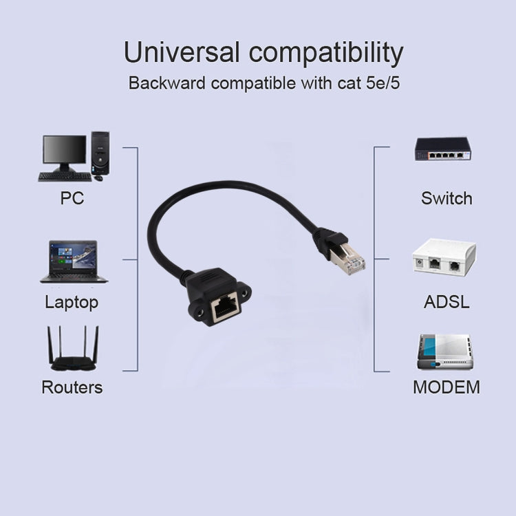 RJ45 Female to Male CATE5 Network Panel Mount Screw Lock Extension Cable , Length: 0.3m, 0.3m – Durable Build, Easy to Use