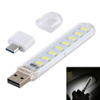 8LEDs 5V 200LM USB LED Book Light Portable Night Light, with Type-C Adapter, with Type-C Adapter with Type-C Adapter White Light
