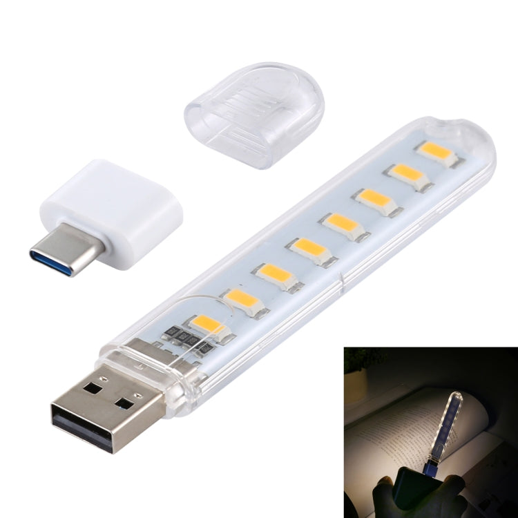 8LEDs 5V 200LM USB LED Book Light Portable Night Light, with Type-C Adapter, with Type-C Adapter – Durable Build, Easy to Use with Type-C Adapter Warm White