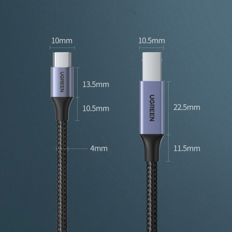Ugreen Type-C / USB-C to Type-B Printer Nylon Braid Connect Data Cable, Length: 1.5m, Length: 1.5m – Wear-resistant, Aluminum Alloy