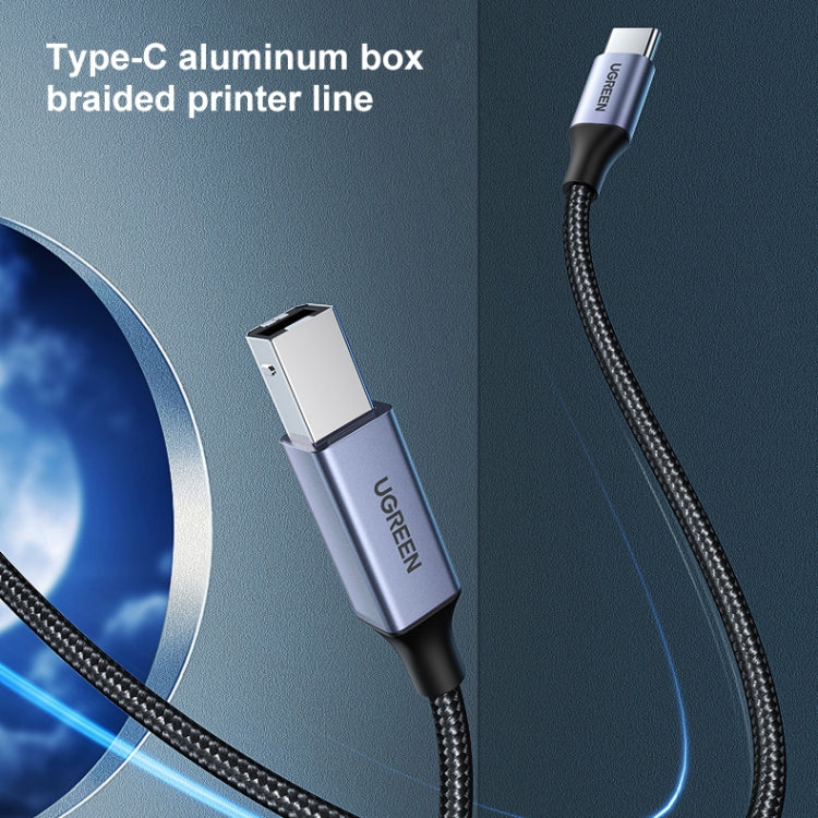Ugreen Type-C / USB-C to Type-B Printer Nylon Braid Connect Data Cable, Length: 1.5m, Length: 1.5m – Wear-resistant, Aluminum Alloy