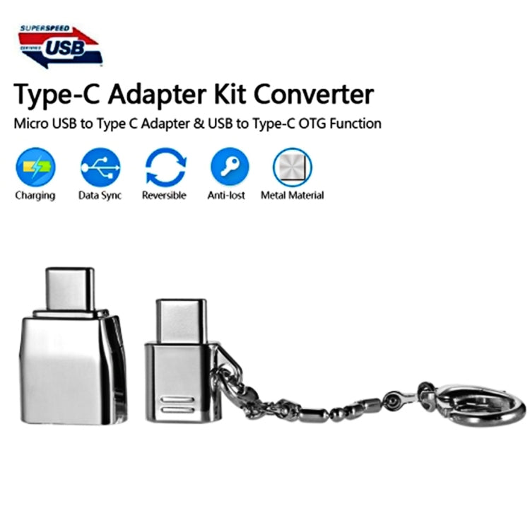 Micro USB Female to USB-C / Type-C Male + USB 2.0 Female to USB-C / Type-C Male Metal Adapter – Durable Build, Easy to Use