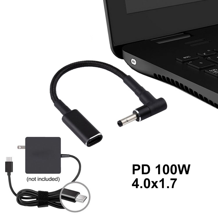 PD 100W 18.5-20V 4.0 x 1.35mm Elbow to USB-C / Type-C Adapter Nylon Braid Cable – TPU