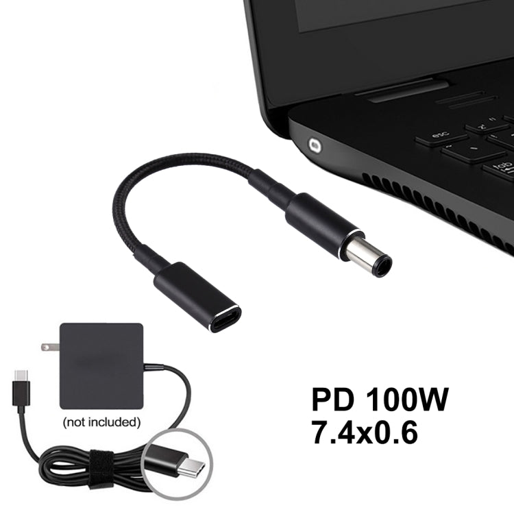 PD 100W 18.5-20V 7.4 x 0.6mm to USB-C / Type-C Adapter Nylon Braid Cable for HP, 7.4 x 0.6mm – TPU