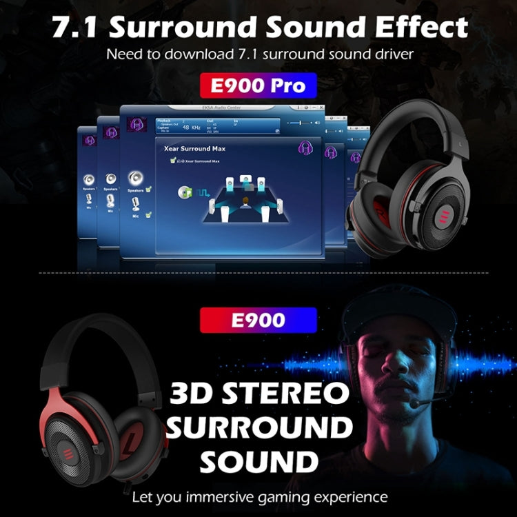 EKSA E900 Pro 7.1 Gaming Wire-Controlled Head-mounted USB Luminous Gaming Headset with Microphone, E900 Pro – Durable Build, Easy to Use